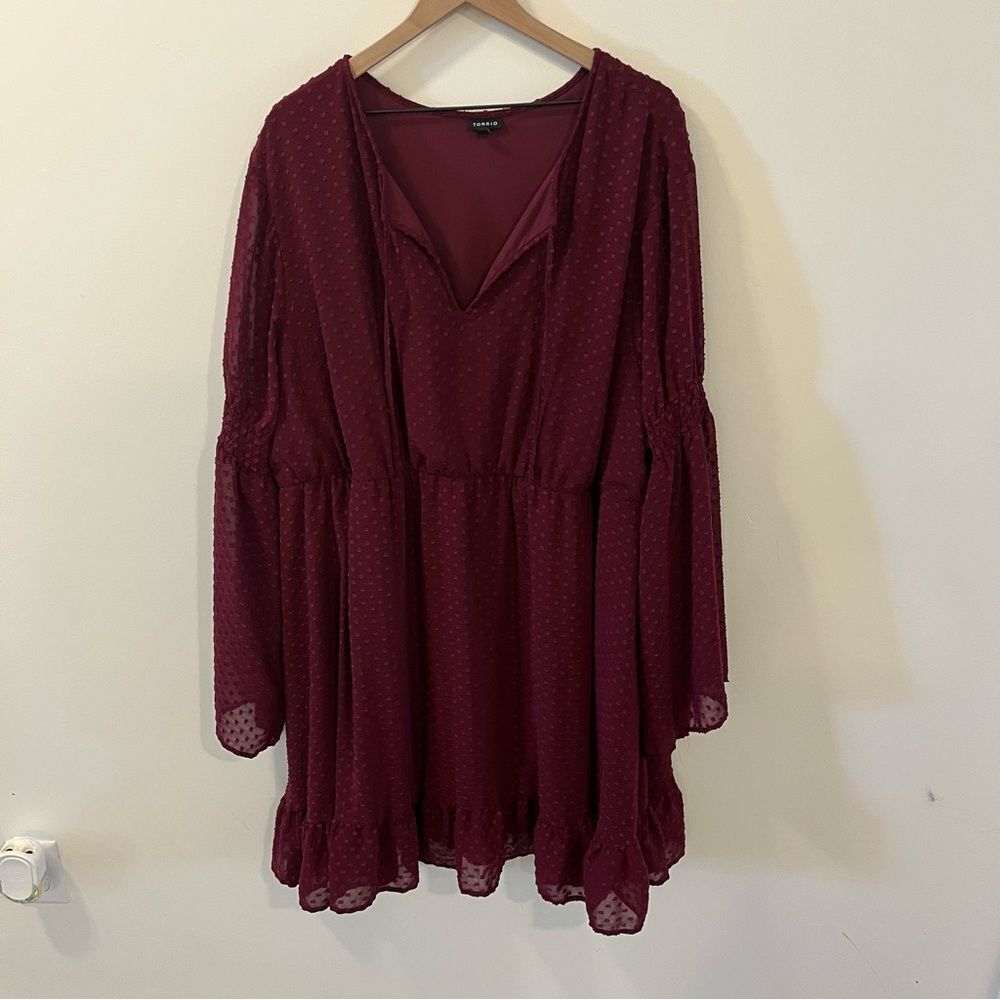 Torrid Merlot Red Textured Chiffon Skater Dress Size 5/5X - Picture 4 of 16